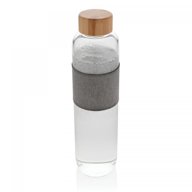 Impact Borosilikat-Glasflasche mit Bambusdeckel transparent, grau | Unbedruckt