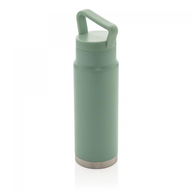 Auslaufsichere Vakuum-Flasche mit Tragegriff grün | Unbedruckt